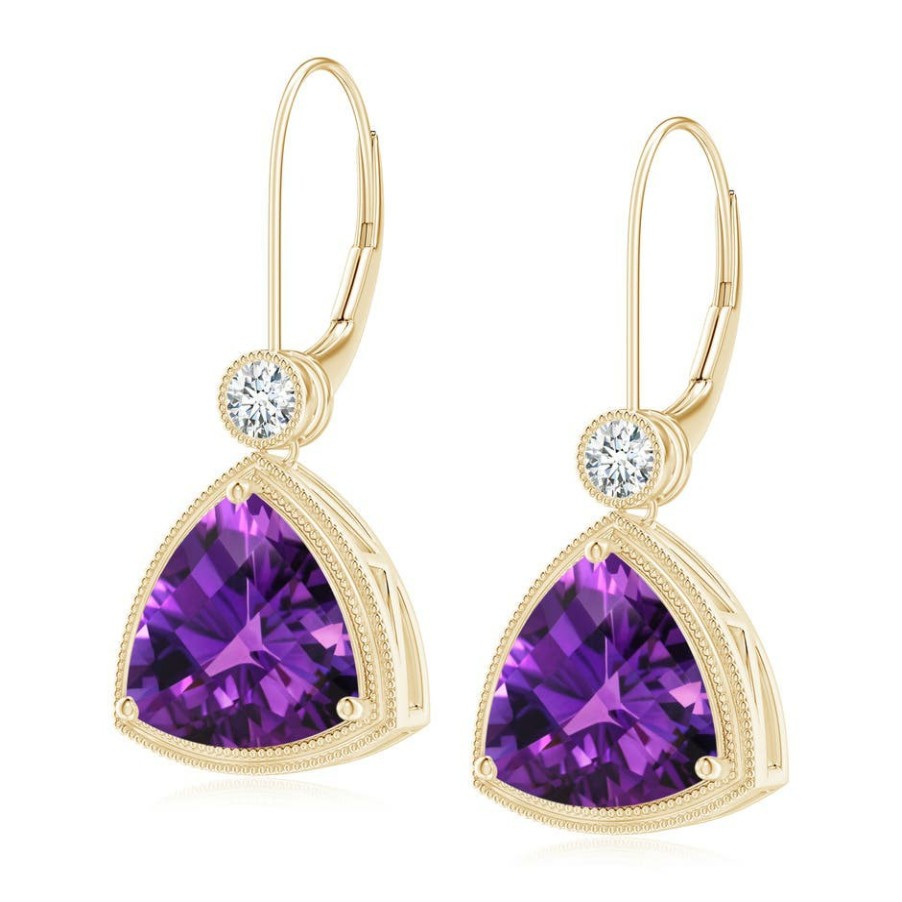 Earrings Angara Amethyst | Trillion Checker-Cut Amethyst Milgrain Drop Earrings