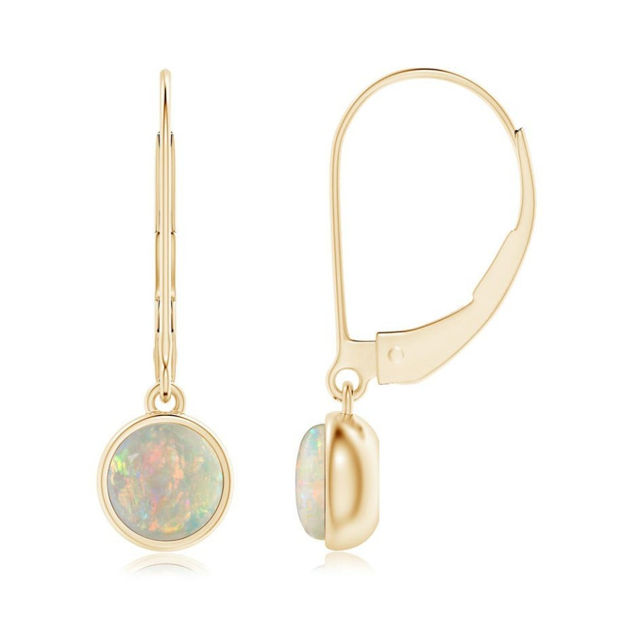 Earrings Angara Opal | Round Opal Solitaire Drop Earrings With Leverback