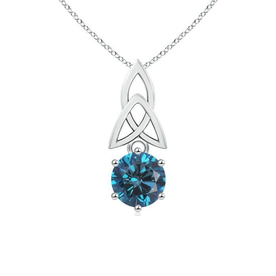 Necklaces Angara Enhanced Blue | Solitaire Round Blue Diamond Celtic Knot Pendant