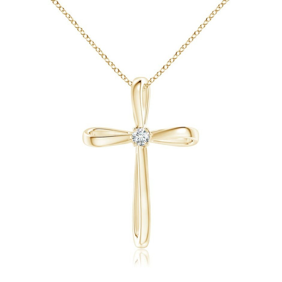 Necklaces Angara Diamond | Twisted Cross Pendant With Diamond