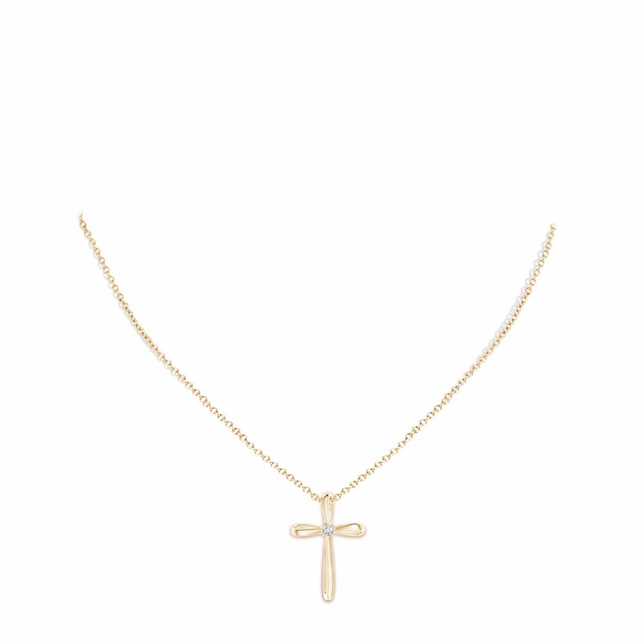 Necklaces Angara Diamond | Twisted Cross Pendant With Diamond