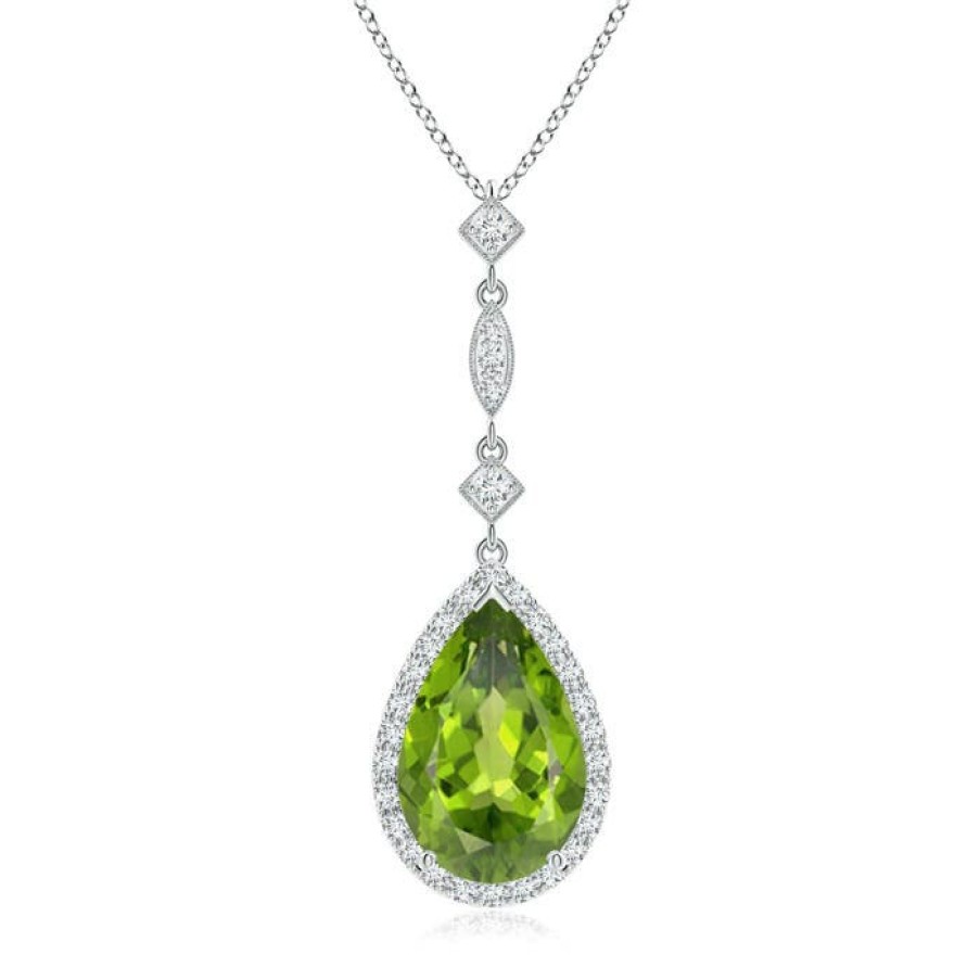 Necklaces Angara Peridot | Peridot Teardrop Pendant With Diamond Accents