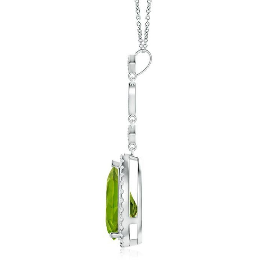 Necklaces Angara Peridot | Peridot Teardrop Pendant With Diamond Accents