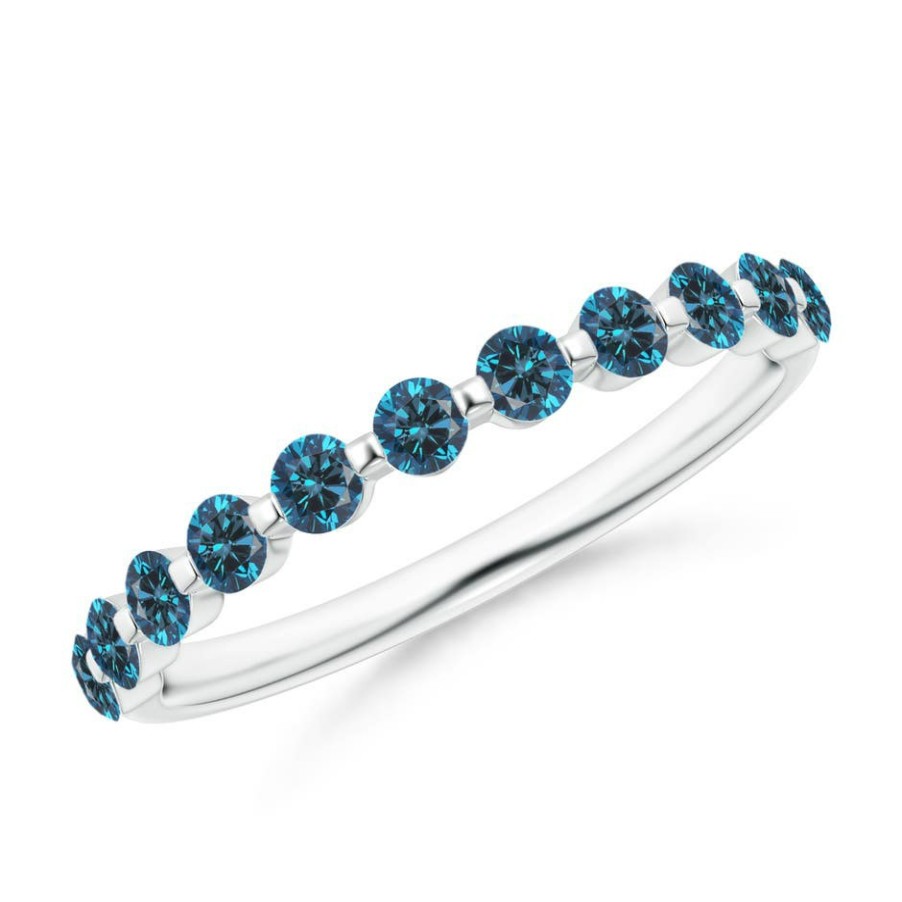 Rings Angara Enhanced Blue | Floating Blue Diamond Semi Eternity Wedding Ring For Her