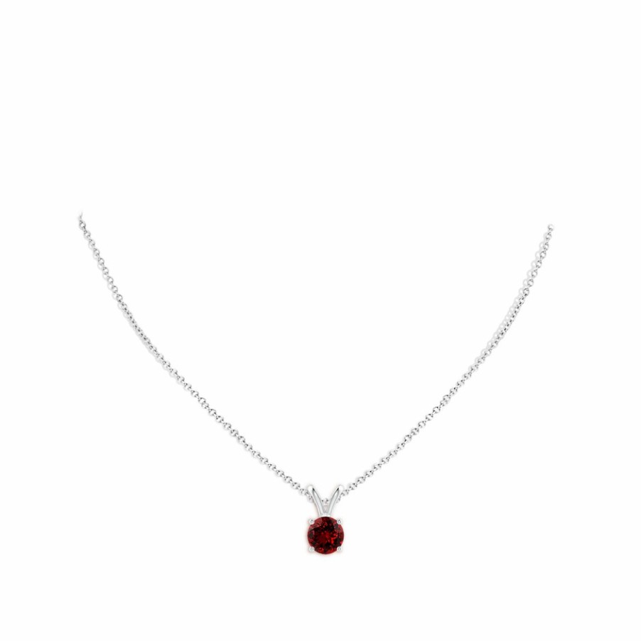 Necklaces Angara Ruby | Lab-Grown V-Bale Round Ruby Solitaire Pendant