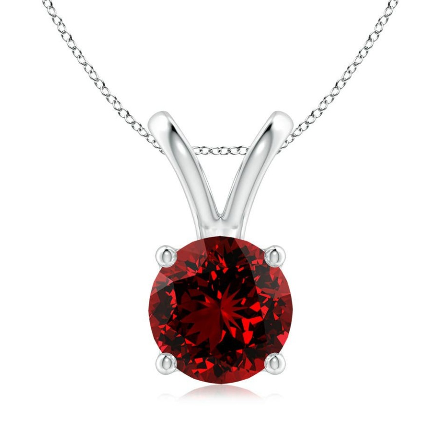 Necklaces Angara Ruby | Lab-Grown V-Bale Round Ruby Solitaire Pendant