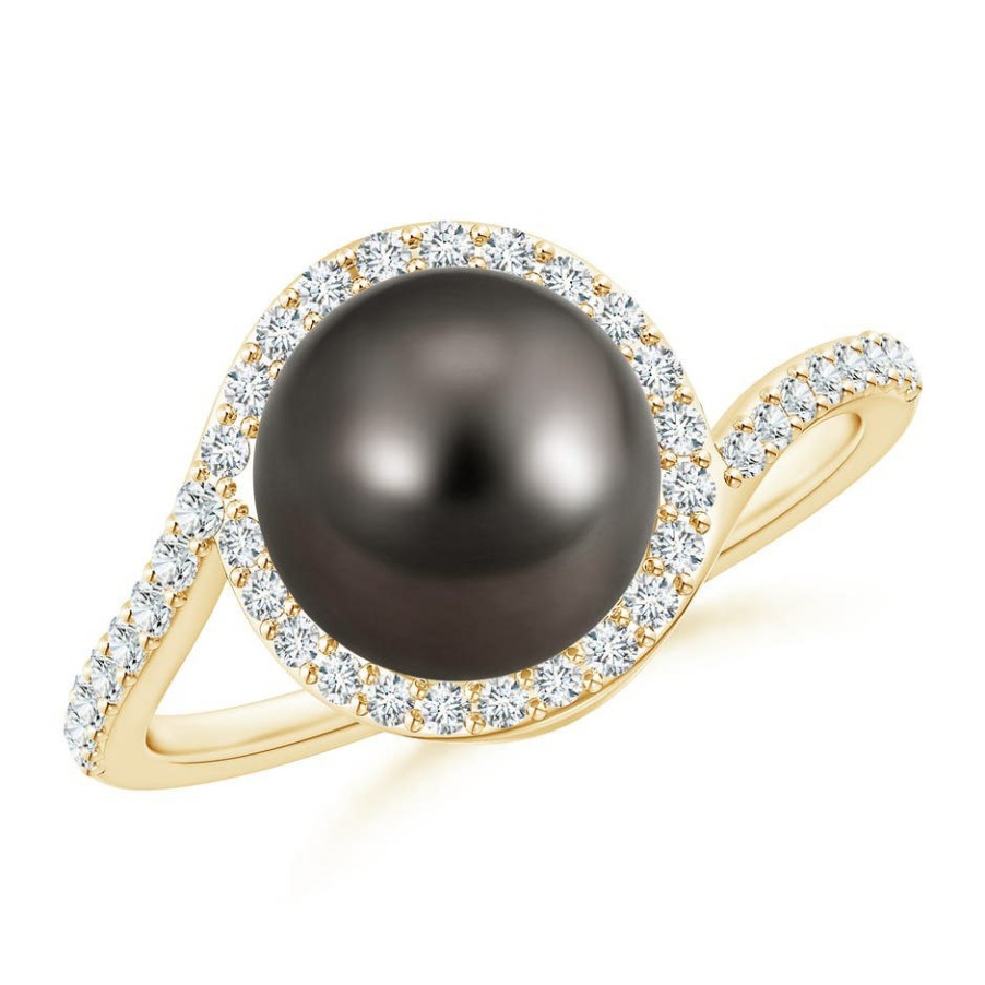 Rings Angara Tahitian Pearl | Tahitian Pearl Bypass Ring With Diamond Halo