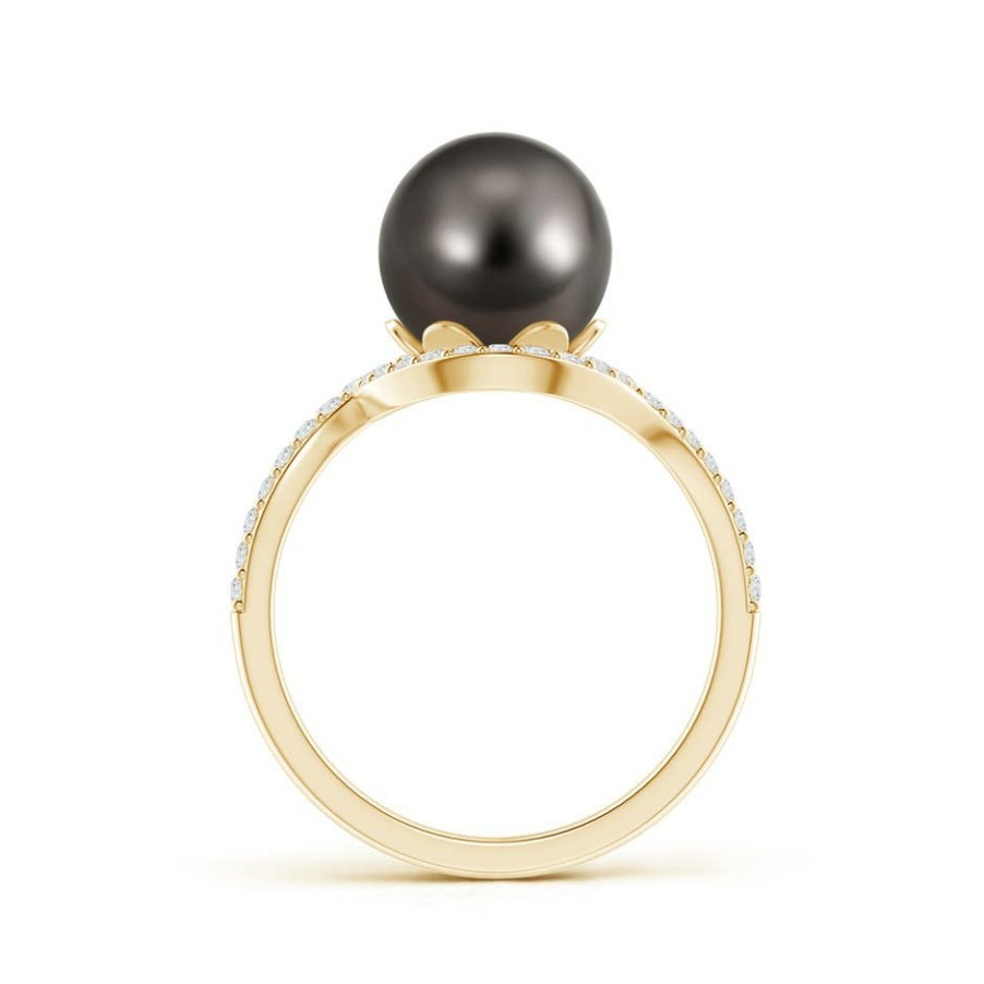 Rings Angara Tahitian Pearl | Tahitian Pearl Bypass Ring With Diamond Halo