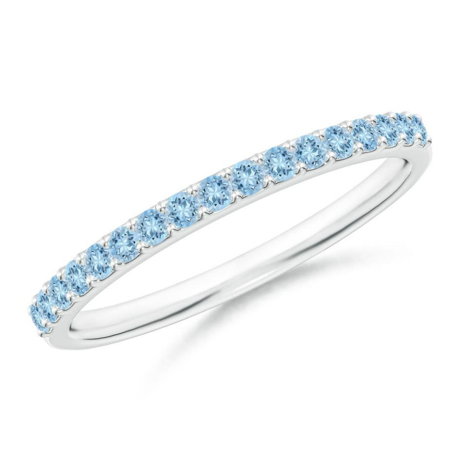 Rings Angara Aquamarine | Prong Set Half Eternity Round Aquamarine Wedding Ring