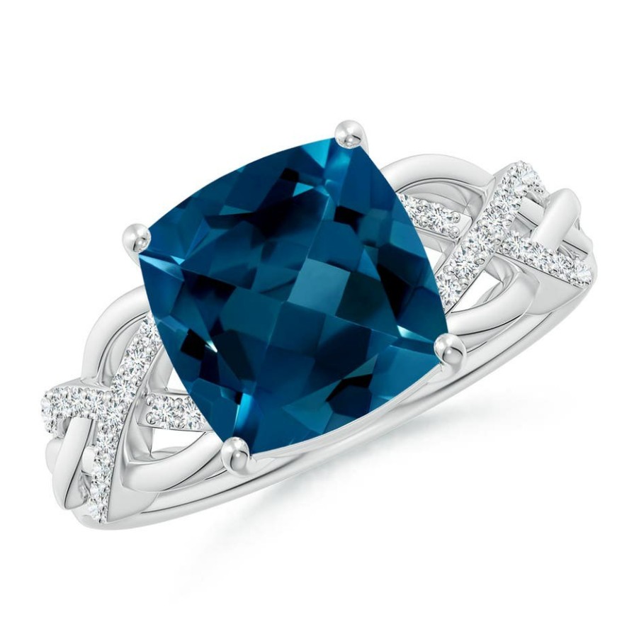 Rings Angara London Blue Topaz | Criss Cross Shank Cushion London Blue Topaz Engagement Ring