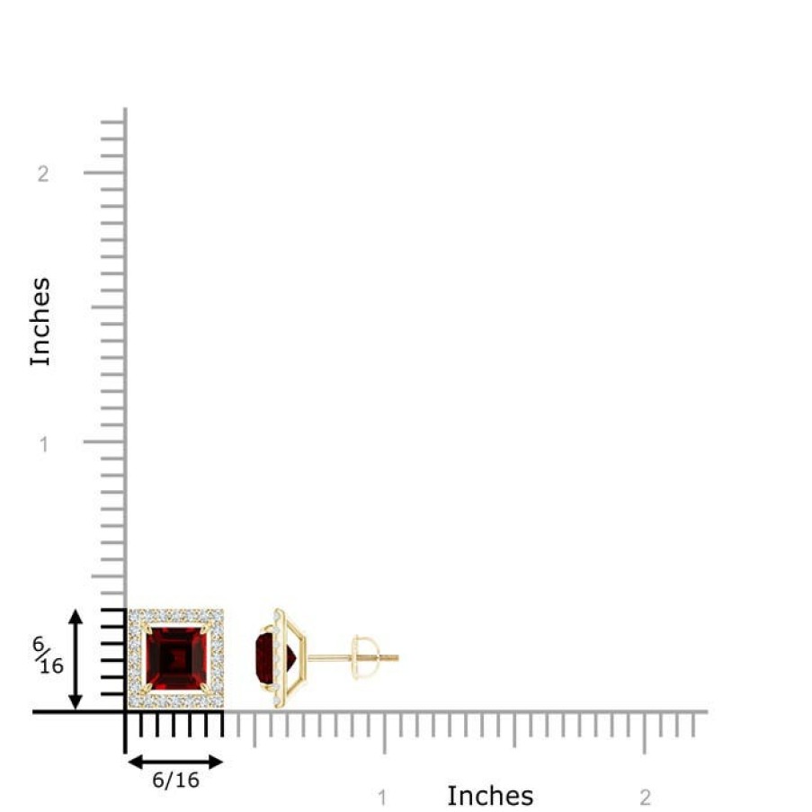 Earrings Angara Garnet | Floating Square Garnet And Diamond Halo Stud Earrings