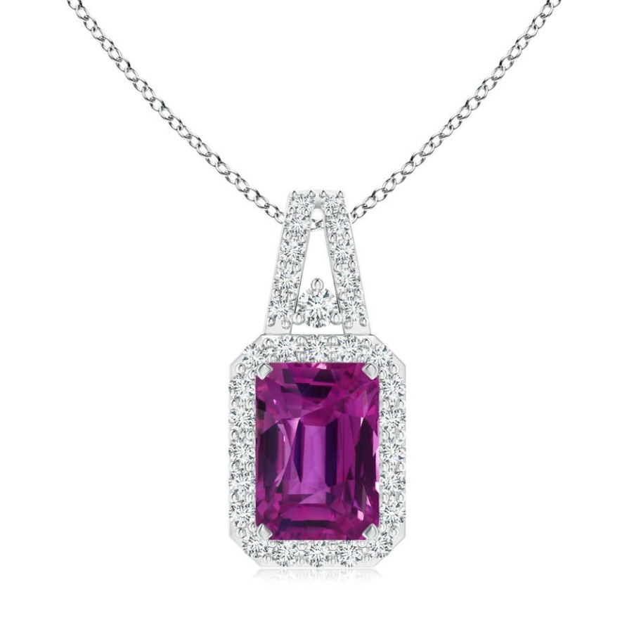 Necklaces Angara Pink Sapphire | Gia Certified Octagonal Pink Sapphire Halo Pendant