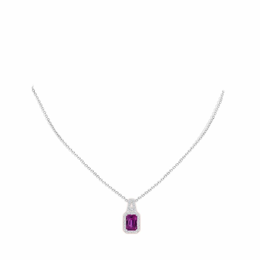 Necklaces Angara Pink Sapphire | Gia Certified Octagonal Pink Sapphire Halo Pendant