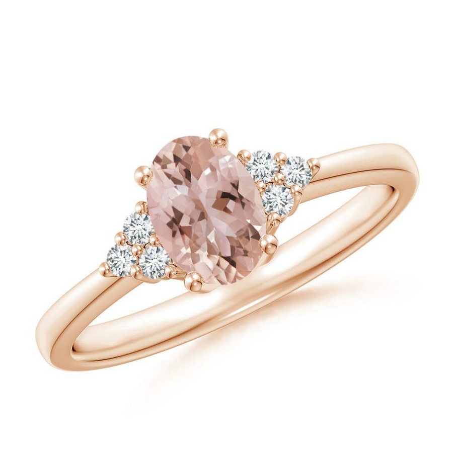 Rings Angara Morganite | Solitaire Oval Morganite Ring With Trio Diamond Accents