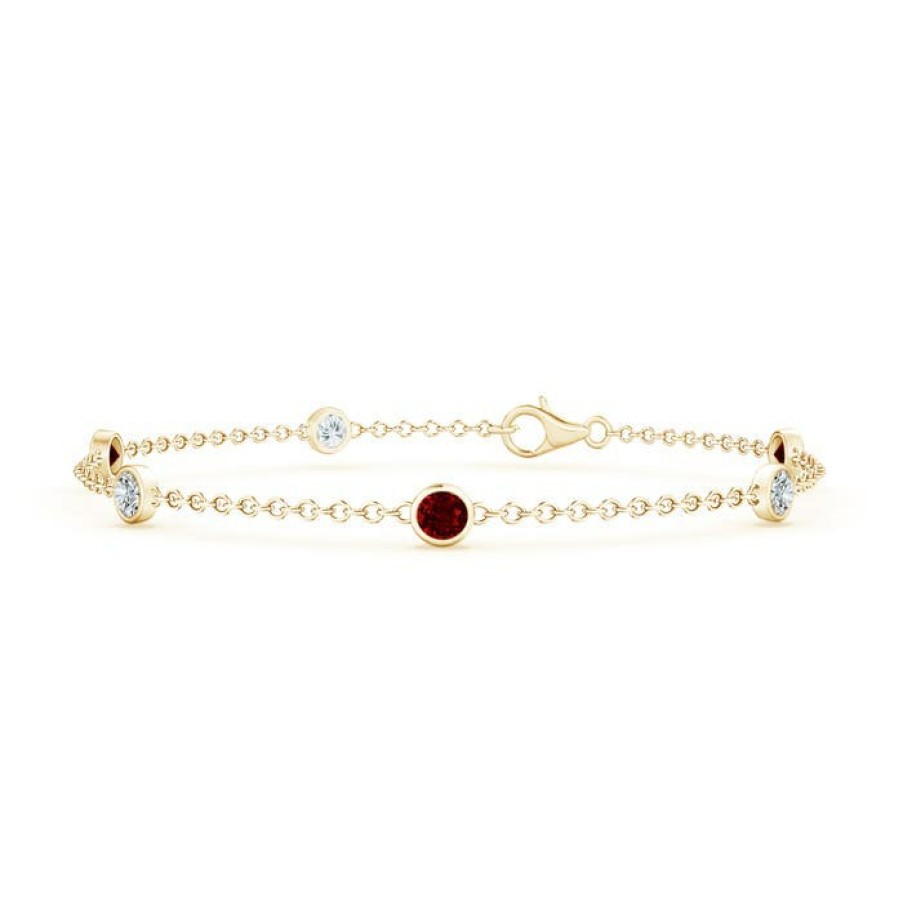 Bracelets Angara Ruby | Bezel-Set Ruby And Diamond Station Bracelet With Chain