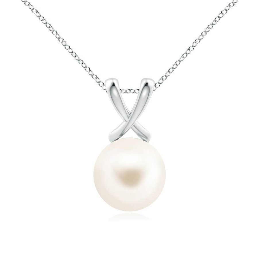 Necklaces Angara Freshwater Pearl | Classic Freshwater Pearl Cross V-Bale Pendant