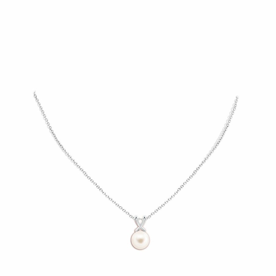 Necklaces Angara Freshwater Pearl | Classic Freshwater Pearl Cross V-Bale Pendant