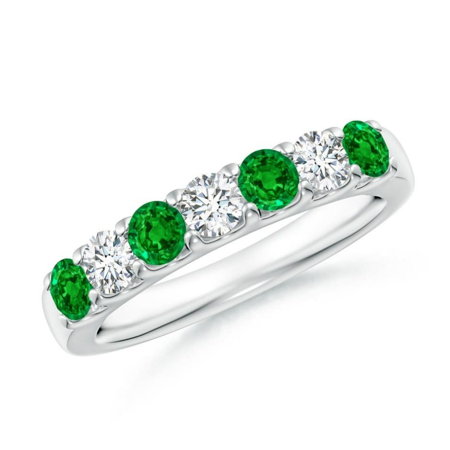 Rings Angara Emerald | Shared Prong Emerald And Diamond Half Eternity Ring