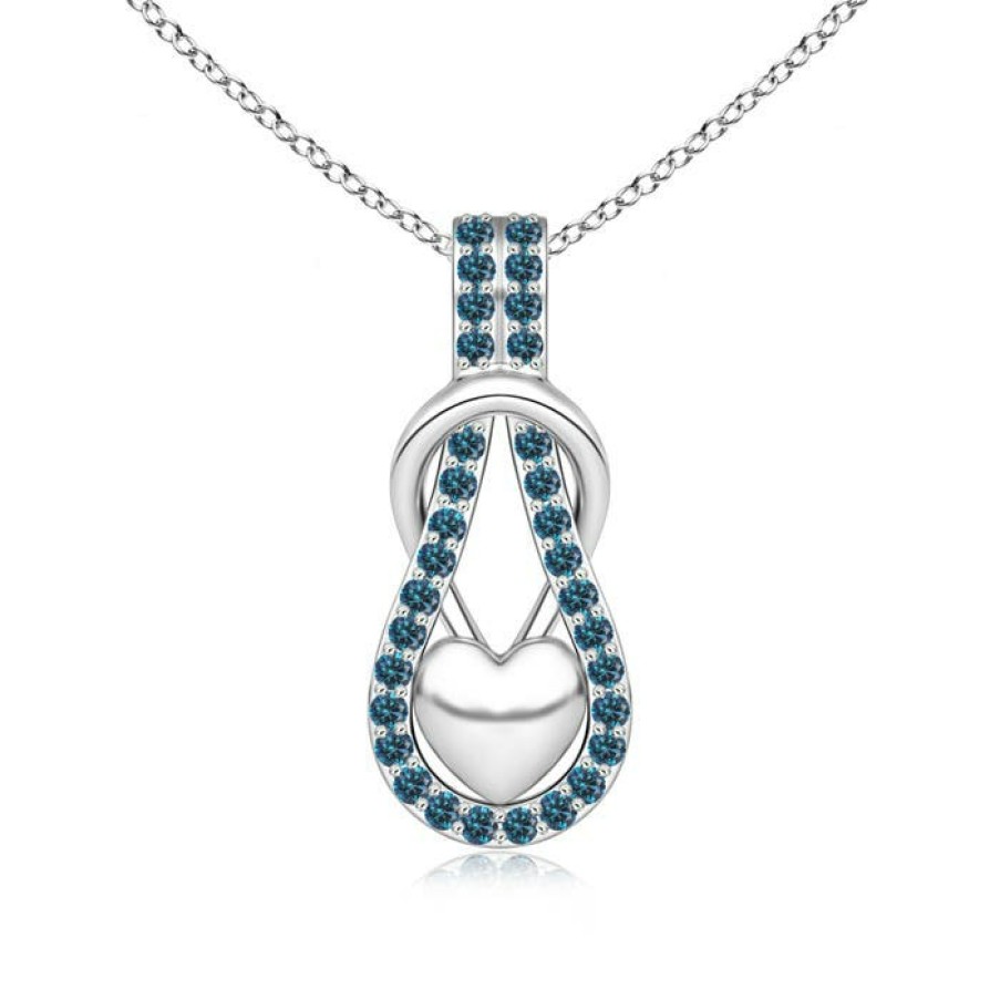 Necklaces Angara Enhanced Blue | Blue Diamond Infinity Knot Pendant With Puffed Heart