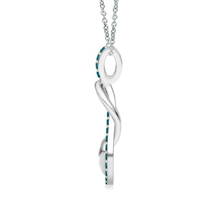 Necklaces Angara Enhanced Blue | Blue Diamond Infinity Knot Pendant With Puffed Heart