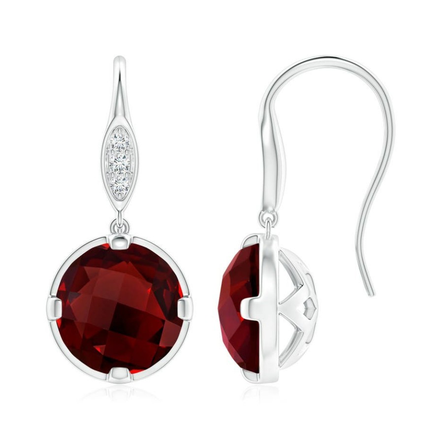 Earrings Angara Garnet | Round Garnet Fish Hook Earrings With Diamond Accents