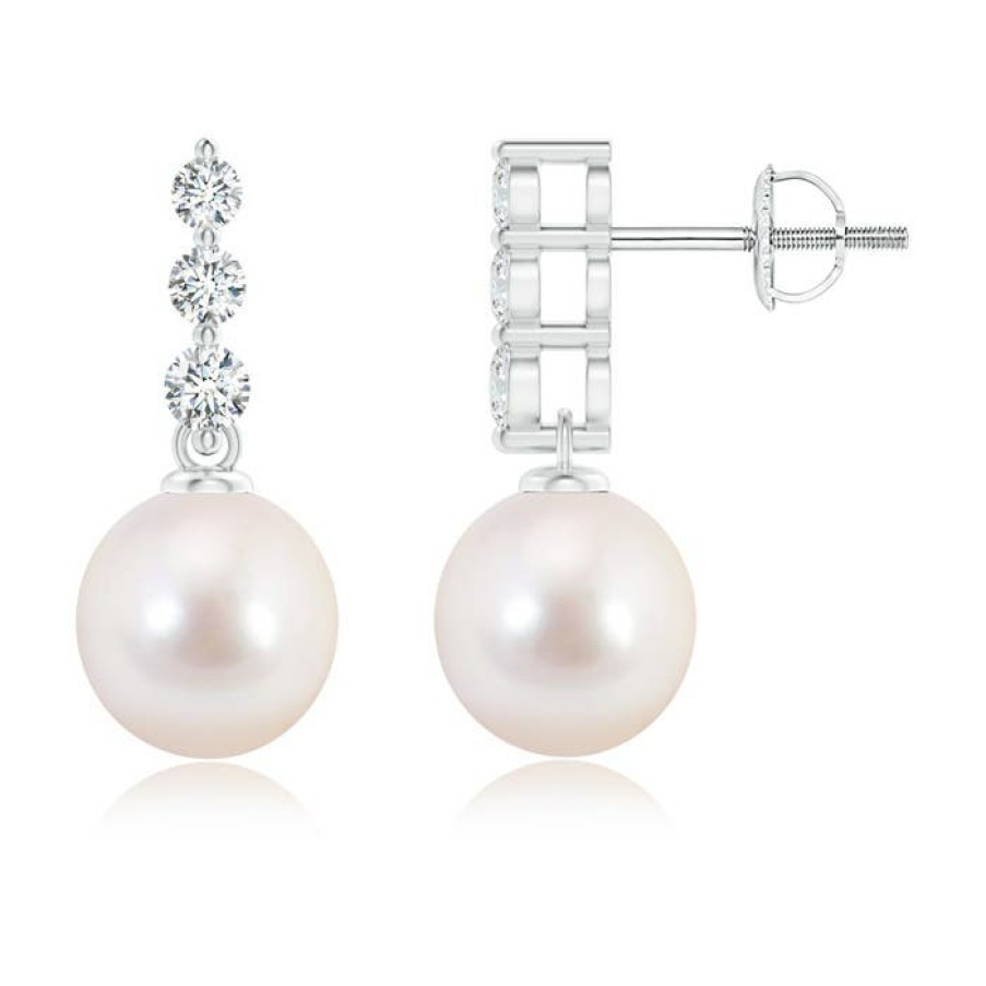 Earrings Angara Akoya Pearl | Japanese Akoya Pearl Earrings With Graduated Diamonds