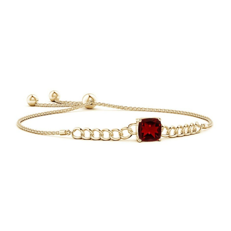 Bracelets Angara Garnet | Cushion Garnet Curb Chain Bolo Bracelet