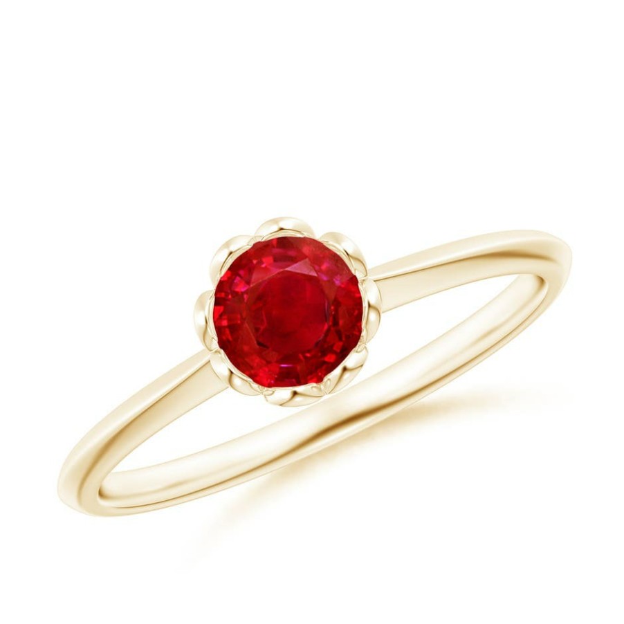 Rings Angara Ruby | Classic Bezel-Set Round Ruby Floral Engagement Ring