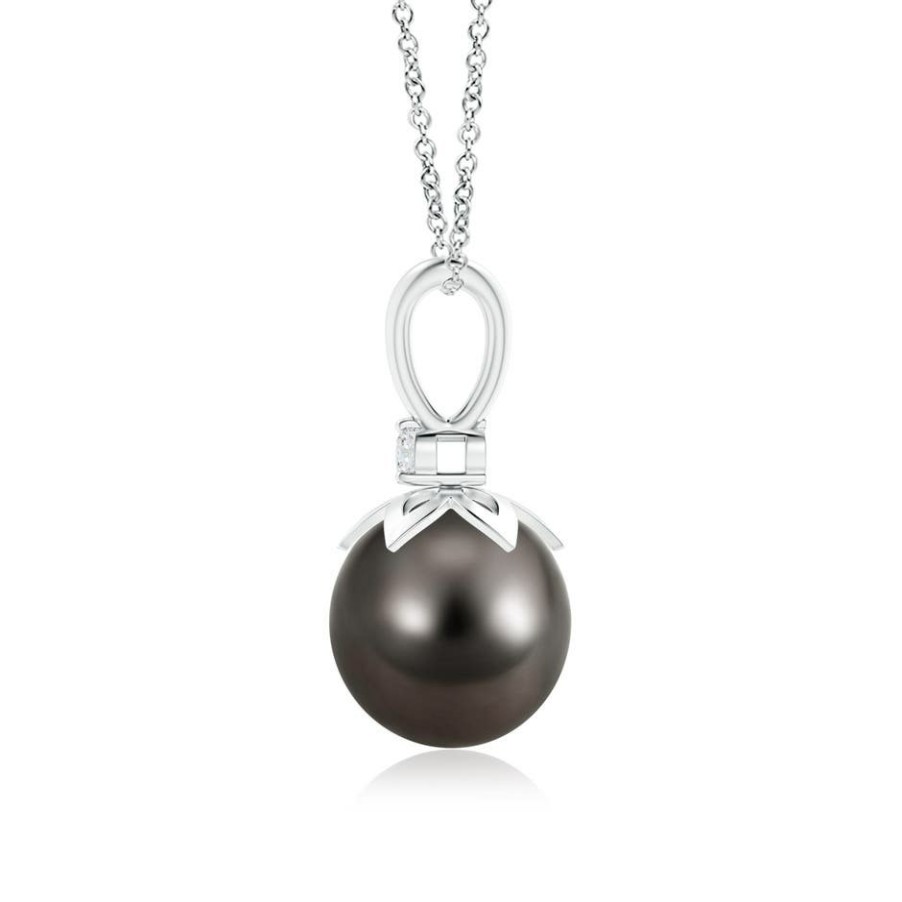 Necklaces Angara Tahitian Pearl | Tahitian Pearl V-Bale Pendant With Diamond