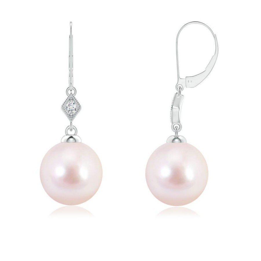 Earrings Angara Akoya Pearl | Japanese Akoya Pearl Earrings With Pave-Set Diamond