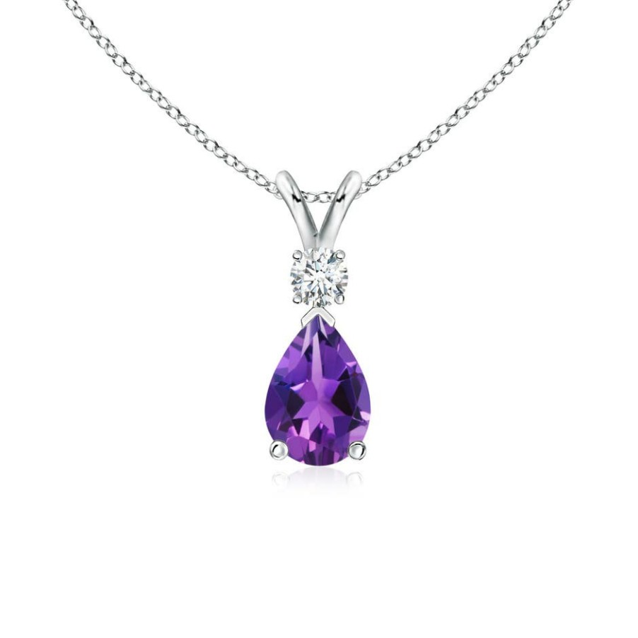 Necklaces Angara Amethyst | Amethyst Teardrop Pendant With Diamond