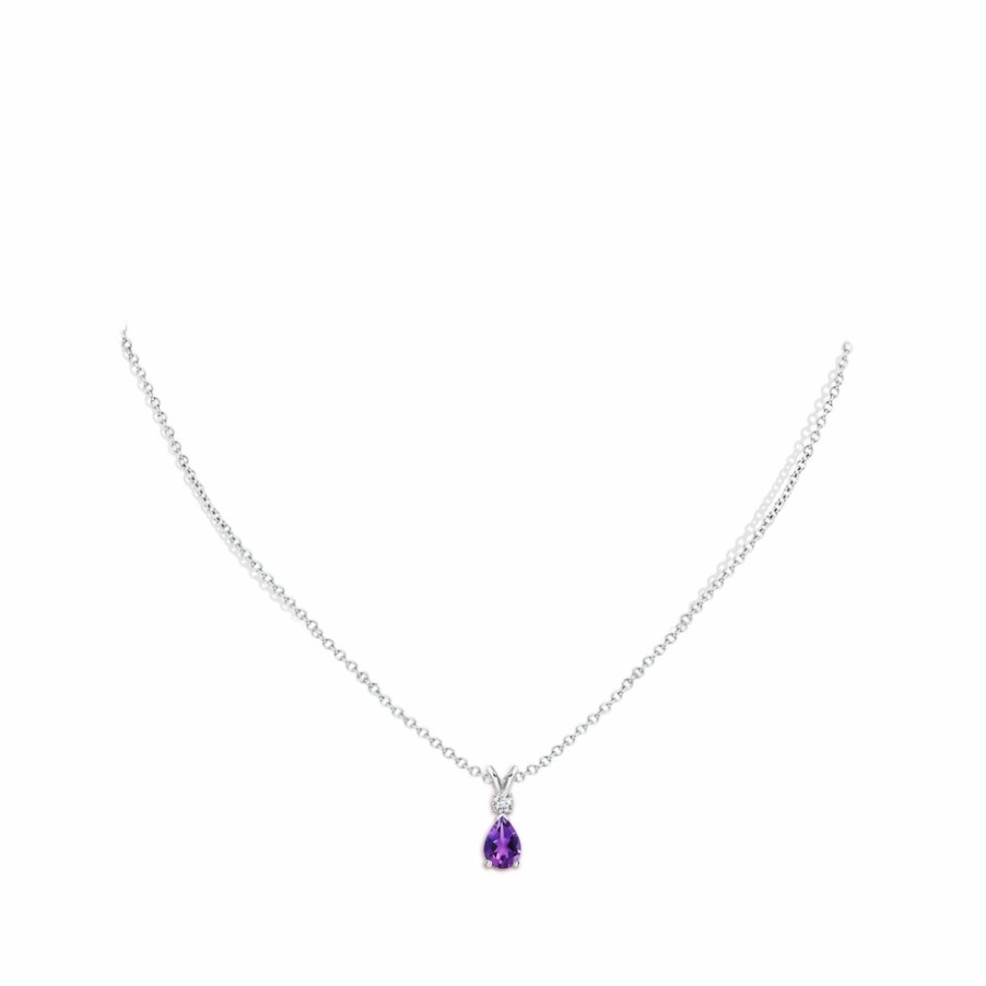 Necklaces Angara Amethyst | Amethyst Teardrop Pendant With Diamond