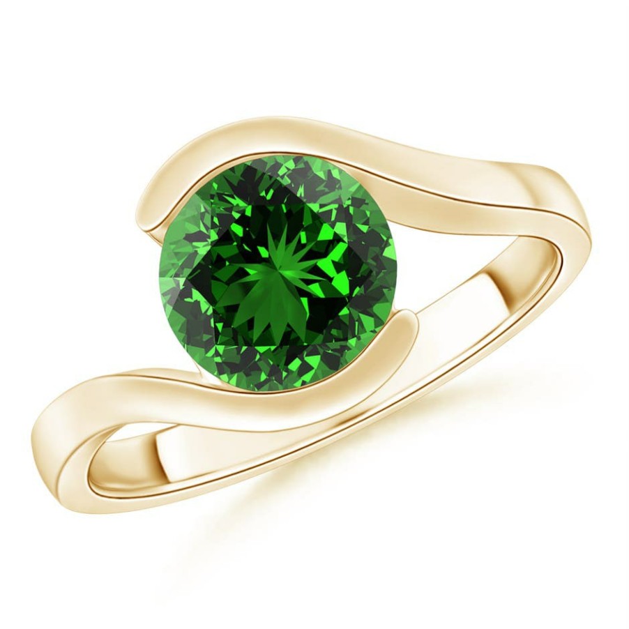 Rings Angara Emerald | Lab-Grown Semi Bezel-Set Solitaire Round Emerald Bypass Ring