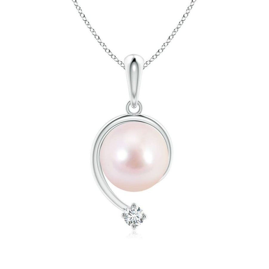 Necklaces Angara Akoya Pearl | Japanese Akoya Pearl And Diamond Swirl Pendant