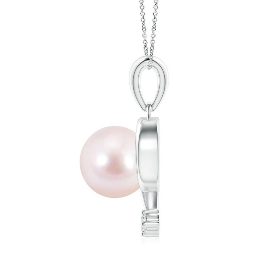 Necklaces Angara Akoya Pearl | Japanese Akoya Pearl And Diamond Swirl Pendant