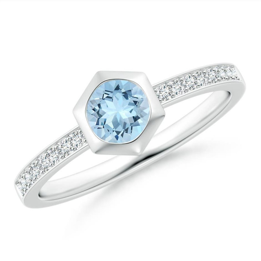 Rings Angara Aquamarine | Natori X Angara Hexagonal Bezel-Set Aquamarine And Diamond Ring