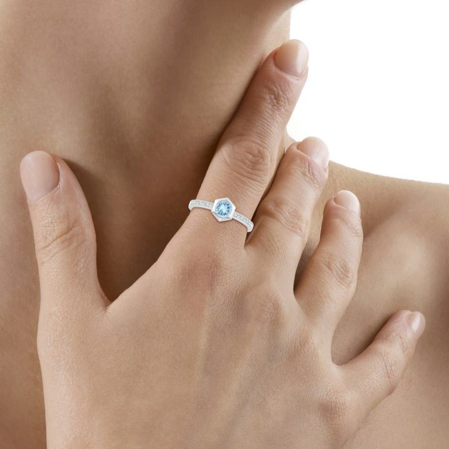 Rings Angara Aquamarine | Natori X Angara Hexagonal Bezel-Set Aquamarine And Diamond Ring