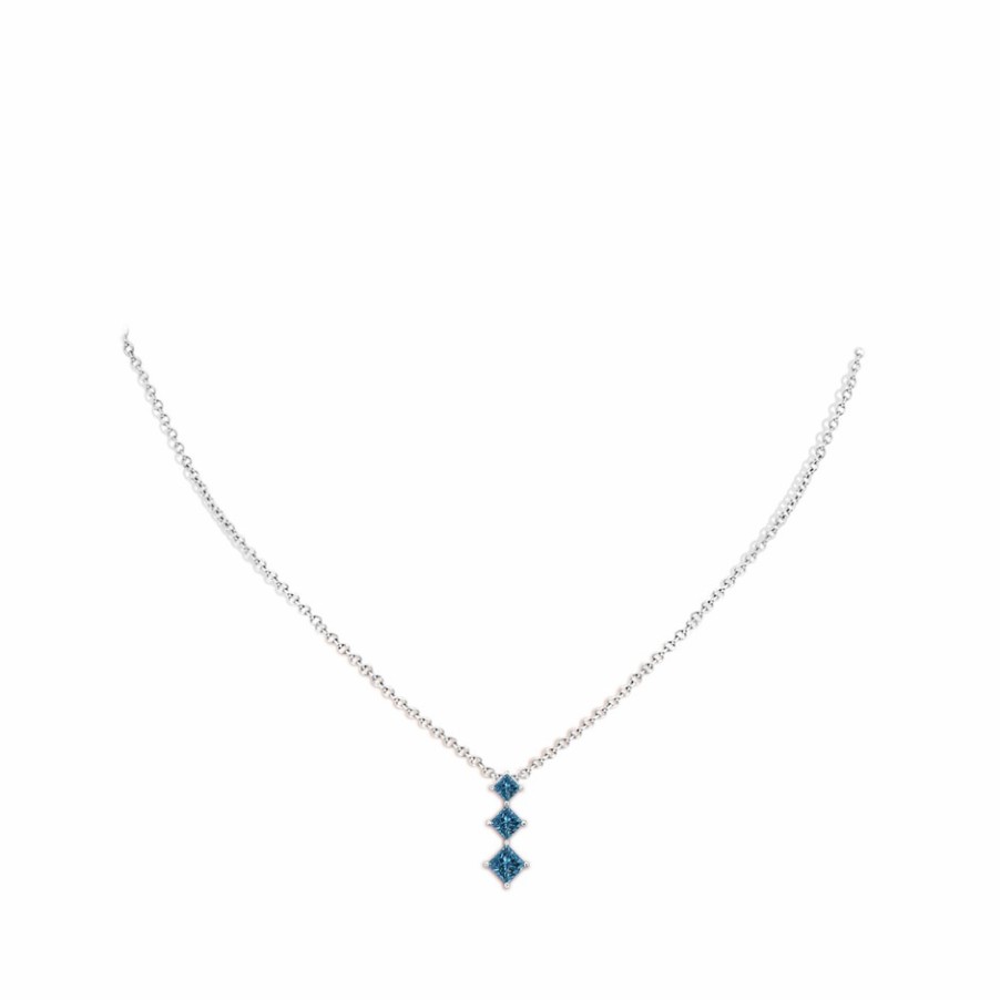 Necklaces Angara Enhanced Blue | Princess-Cut Blue Diamond Three Stone Pendant