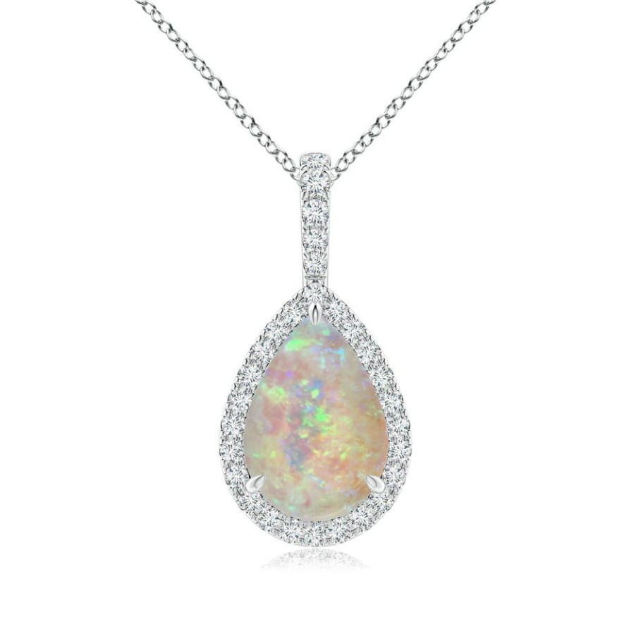 Necklaces Angara Opal | Opal Teardrop Pendant With Diamond Halo