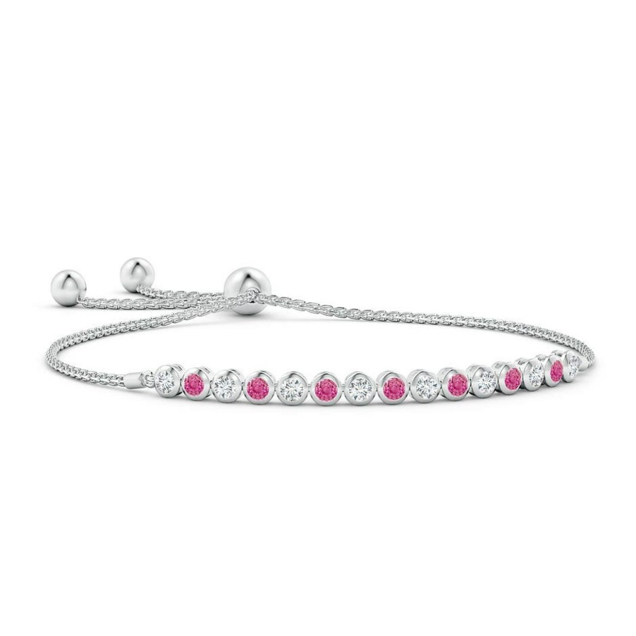 Bracelets Angara Pink Sapphire | Bezel-Set Pink Sapphire And Diamond Tennis Bolo Bracelet