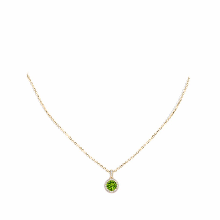 Necklaces Angara Peridot | Claw-Set Round Peridot Pendant With Diamond Halo