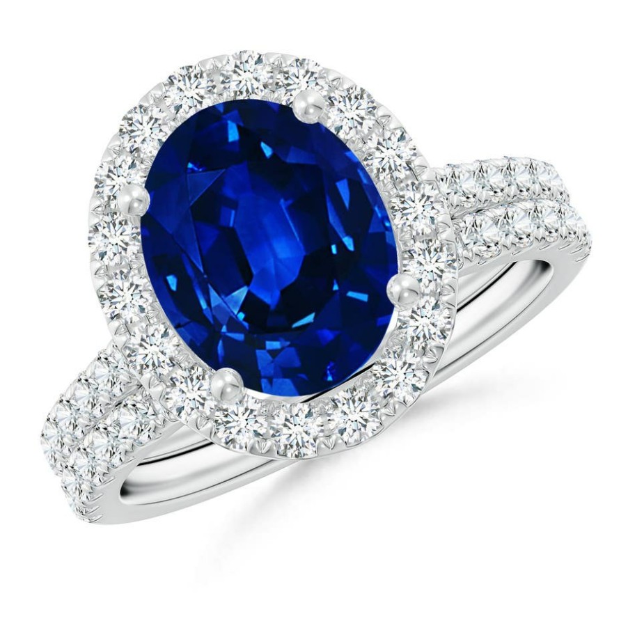 Rings Angara Blue Sapphire | Classic Blue Sapphire And Diamond Bridal Set