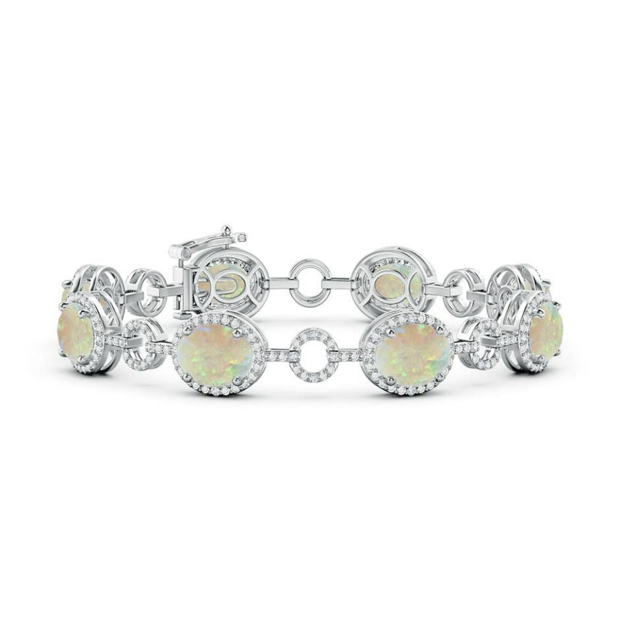 Bracelets Angara Opal | Oval Opal Halo Open Circle Link Bracelet