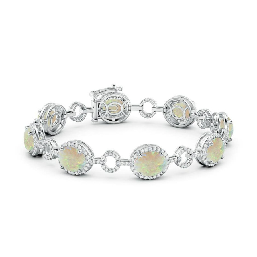 Bracelets Angara Opal | Oval Opal Halo Open Circle Link Bracelet