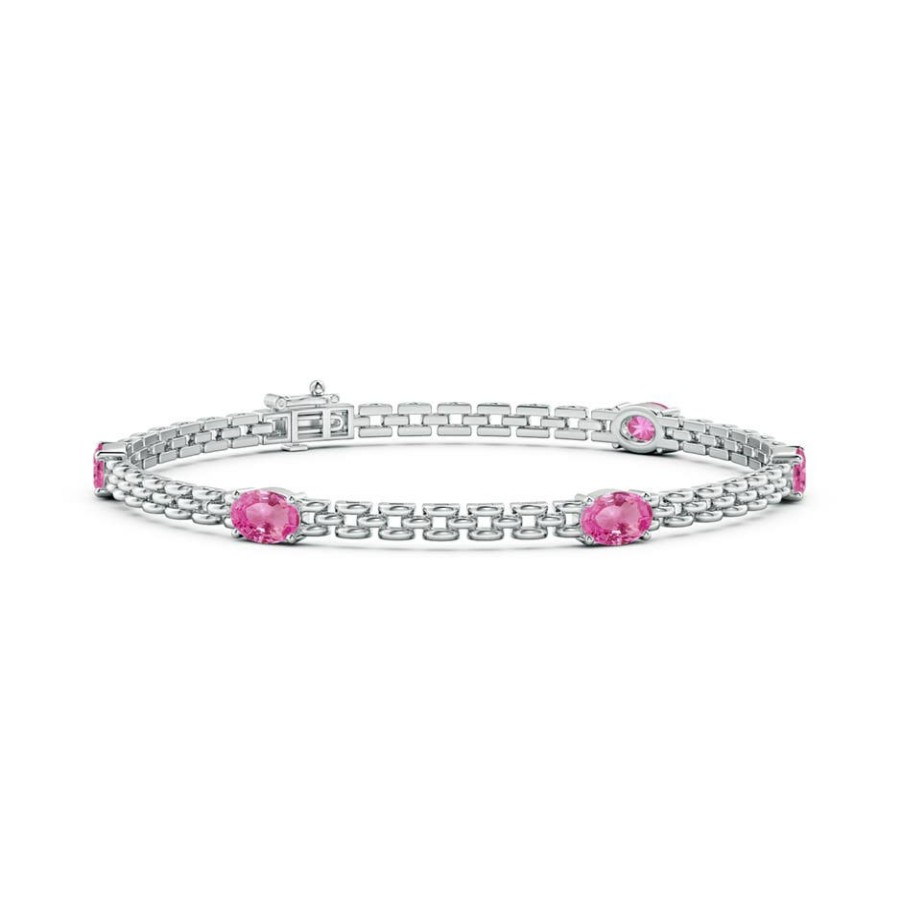 Bracelets Angara Pink Sapphire | Five Stone Oval Pink Sapphire Station Link Bracelet