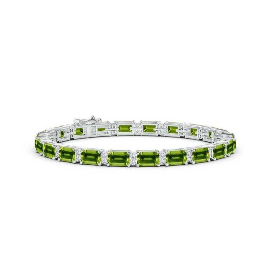 Bracelets Angara Peridot | Classic Emerald-Cut Peridot Bracelet With Diamonds