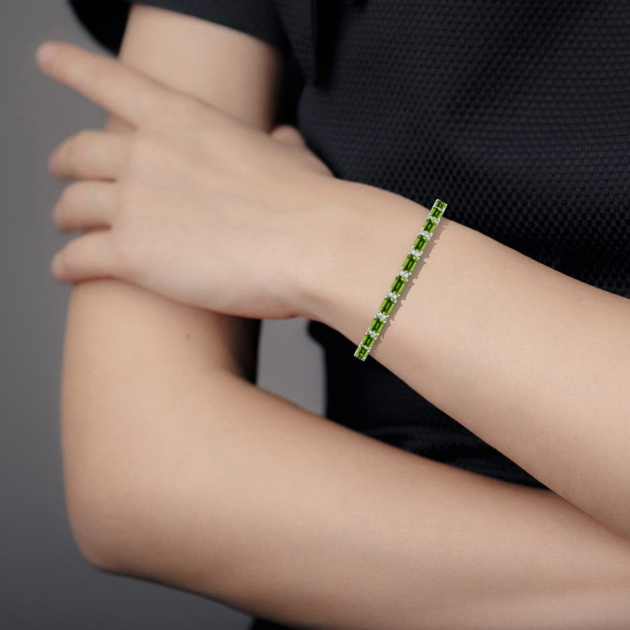 Bracelets Angara Peridot | Classic Emerald-Cut Peridot Bracelet With Diamonds