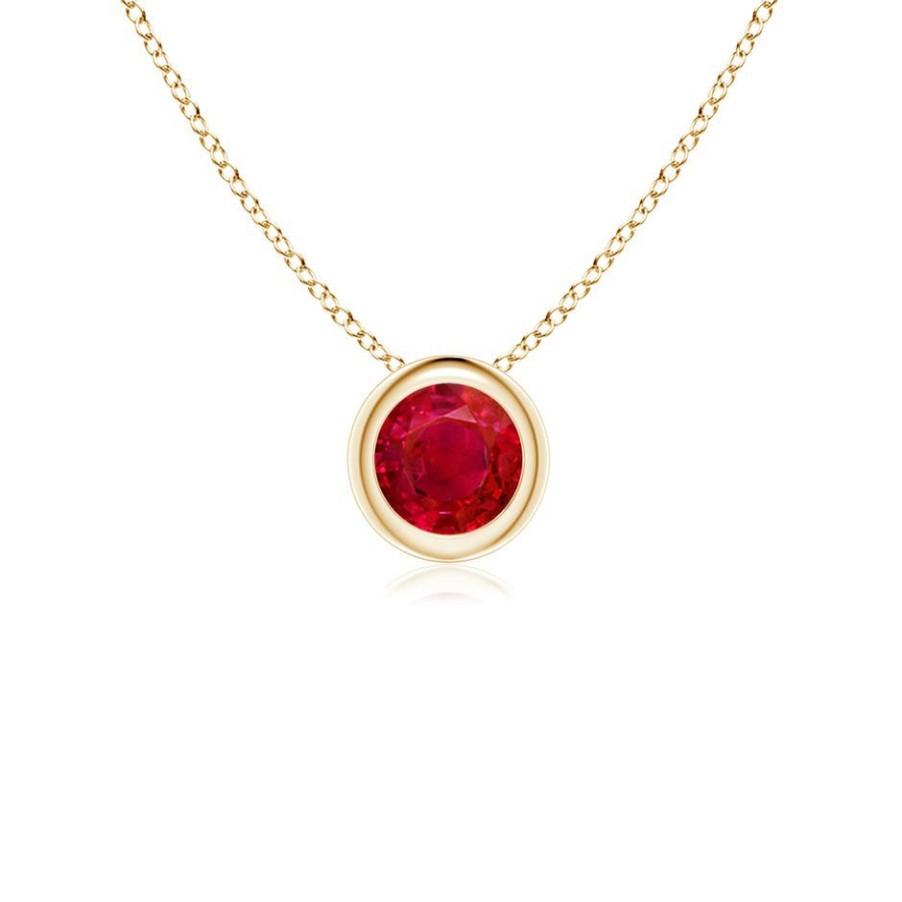 Necklaces Angara Ruby | Bezel-Set Round Ruby Solitaire Pendant