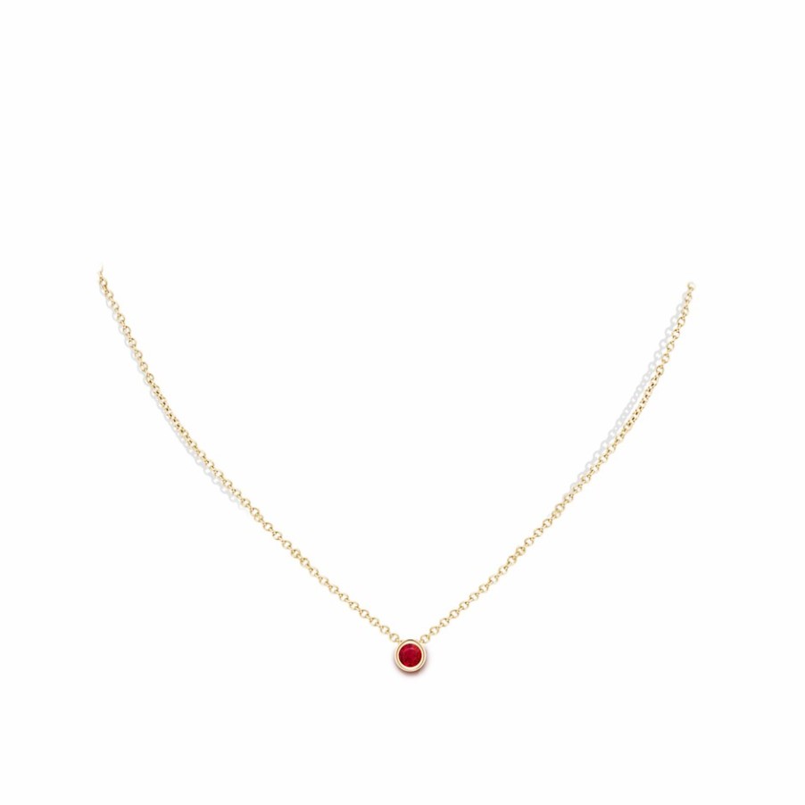 Necklaces Angara Ruby | Bezel-Set Round Ruby Solitaire Pendant