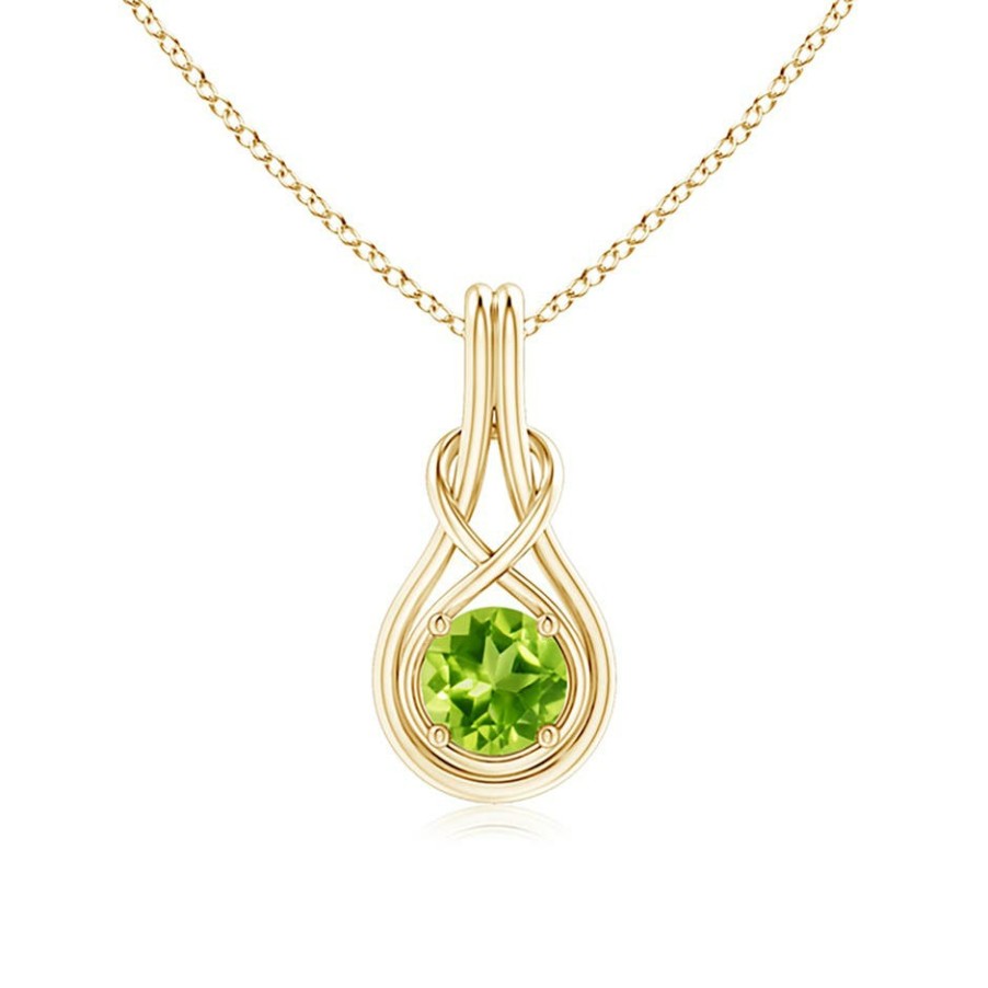 Necklaces Angara Peridot | Round Peridot Solitaire Infinity Knot Pendant